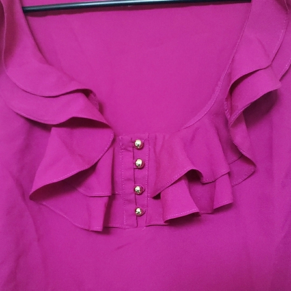 New York & Company Pink Ruffled Buttoned Tank Top - Picture 4 of 5